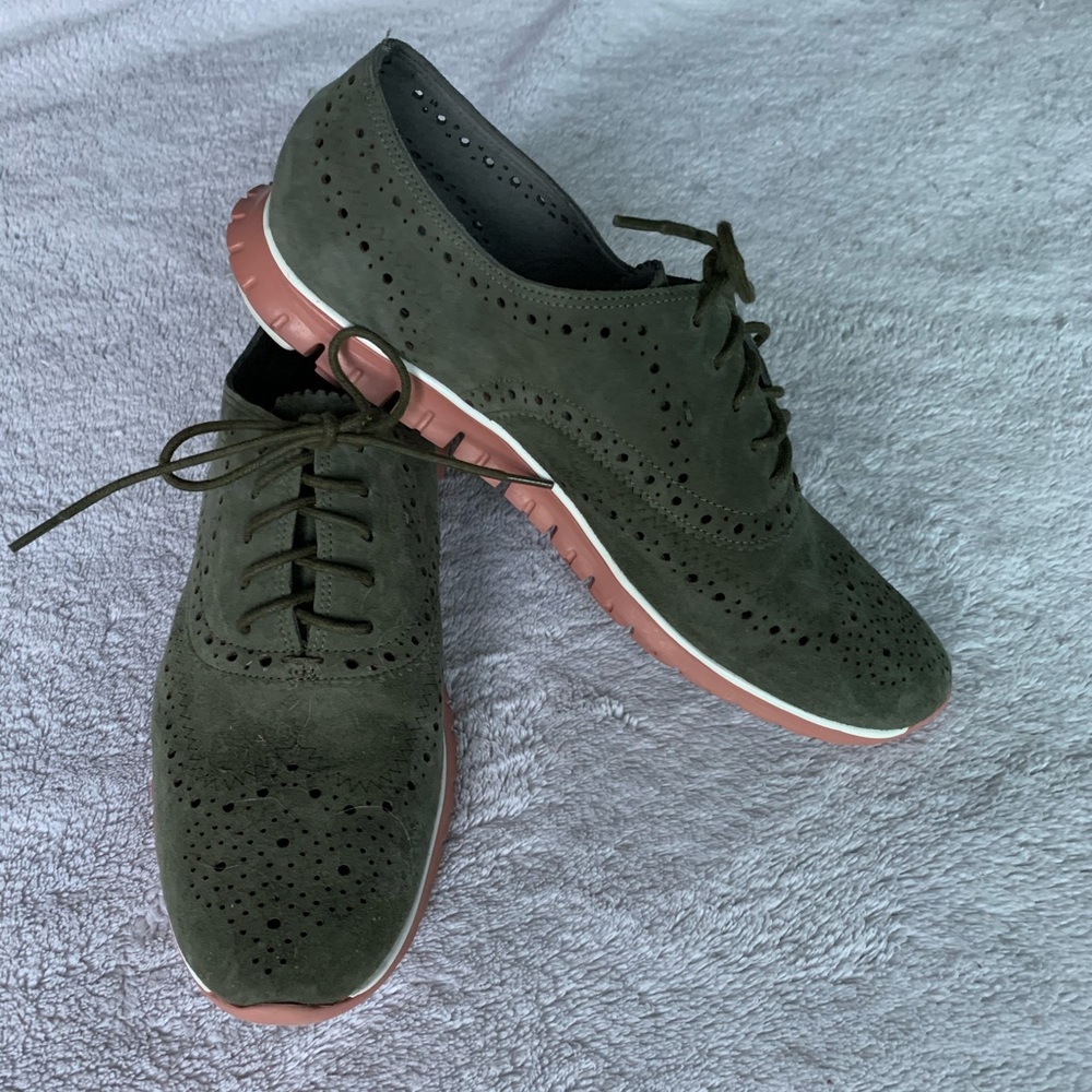 Cole Haan wingtip sneaker in moss green